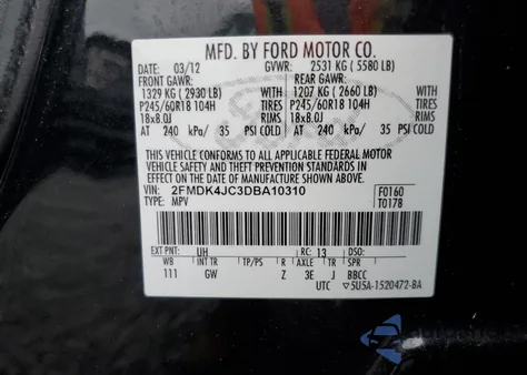 2013 Ford Edge Sel z USA, uszkodzony, nr VIN 2FMDK4JC3DBA10310